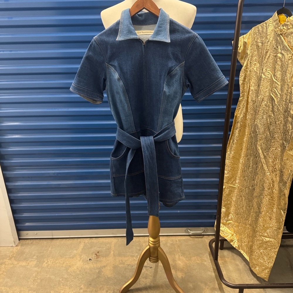 Stoned Immaculate Denim Short Sleeve Romper with Tie Belt